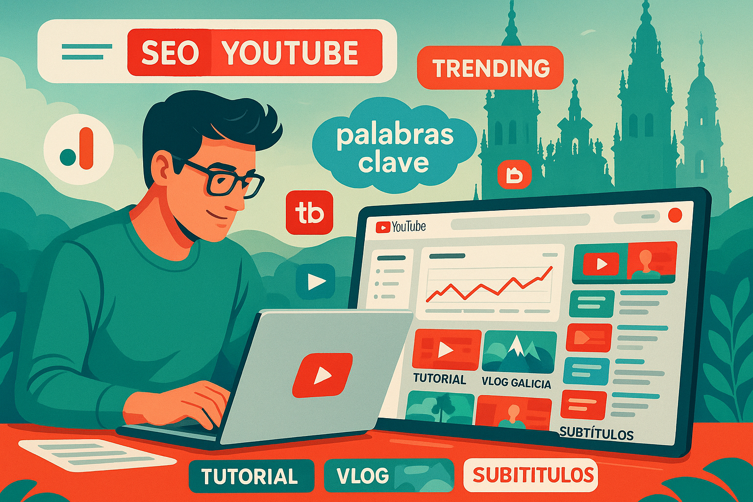 Síntesis SEO YouTube: palabras clave, títulos y descripciones optimizados, miniaturas, subtítulos, playlists y análisis de métricas.